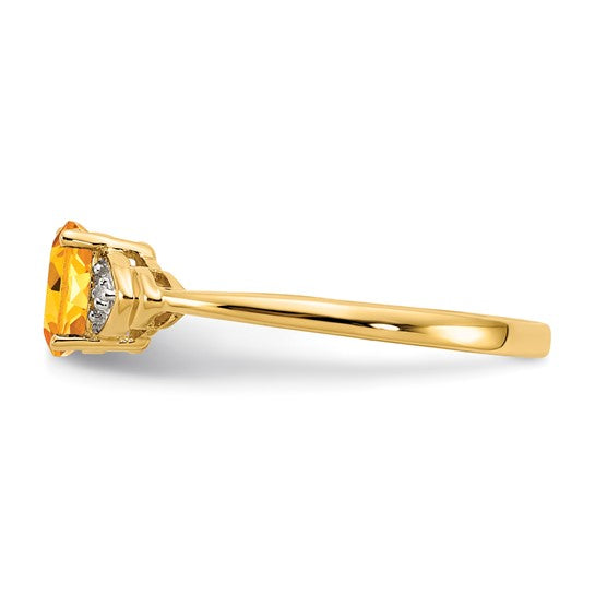 Anillo de Citrino y Diamante en Oro de 14k