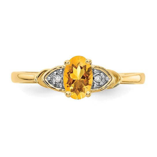 Anillo de Citrino y Diamante en Oro de 14k