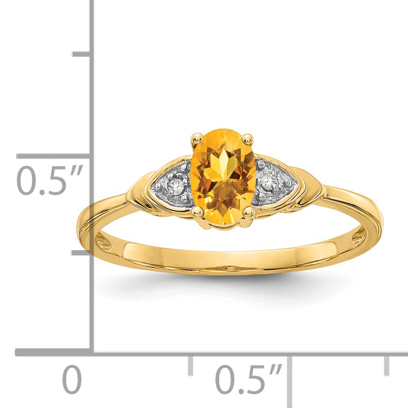 Anillo de Citrino y Diamante en Oro de 14k