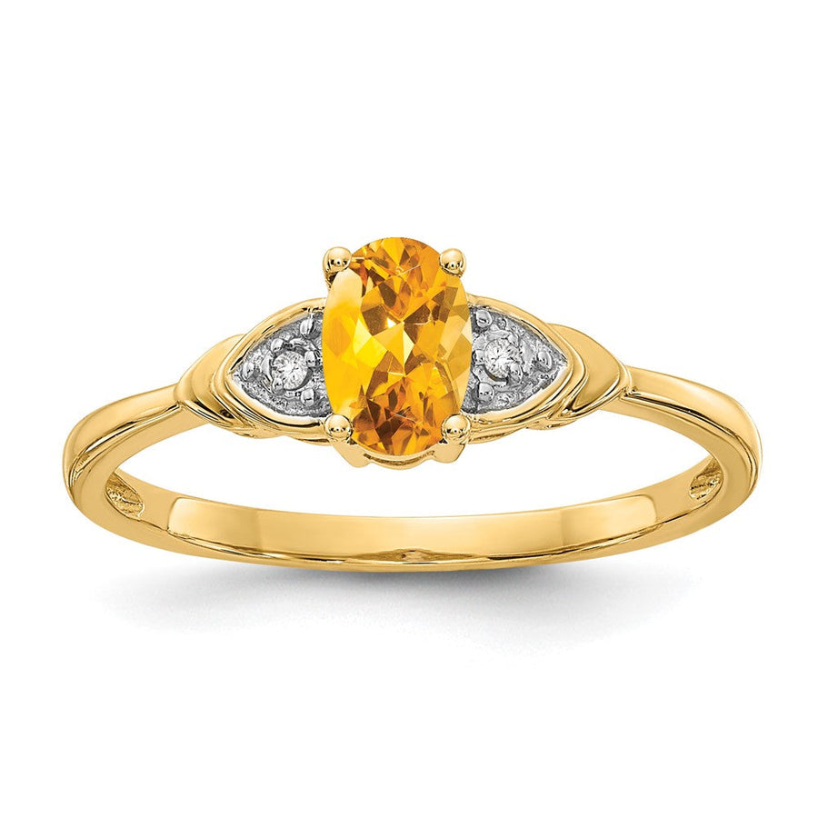 Anillo de Citrino y Diamante en Oro de 14k