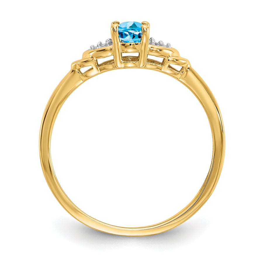 Anillo de Topacio Azul y Diamante en Oro de 14k