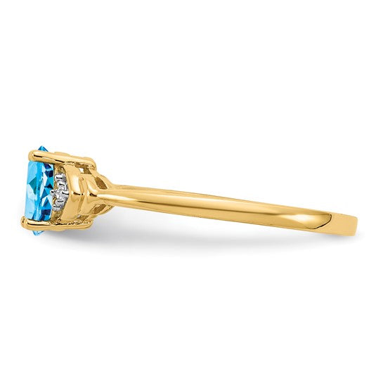 Anillo de Topacio Azul y Diamante en Oro de 14k
