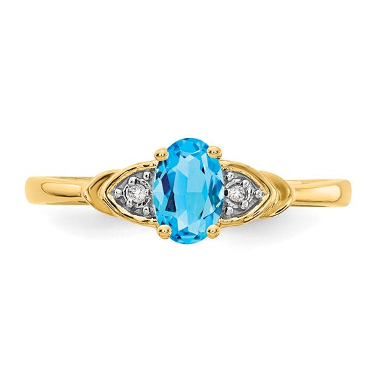 Anillo de Topacio Azul y Diamante en Oro de 14k