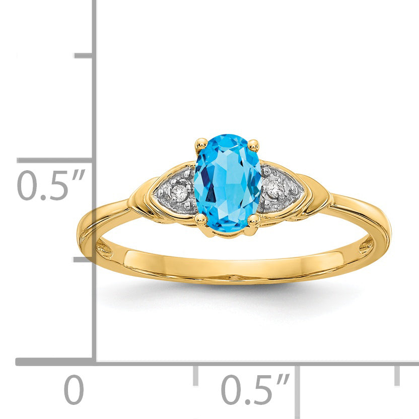 Anillo de Topacio Azul y Diamante en Oro de 14k