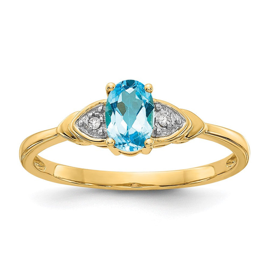 Anillo de Topacio Azul y Diamante en Oro de 14k