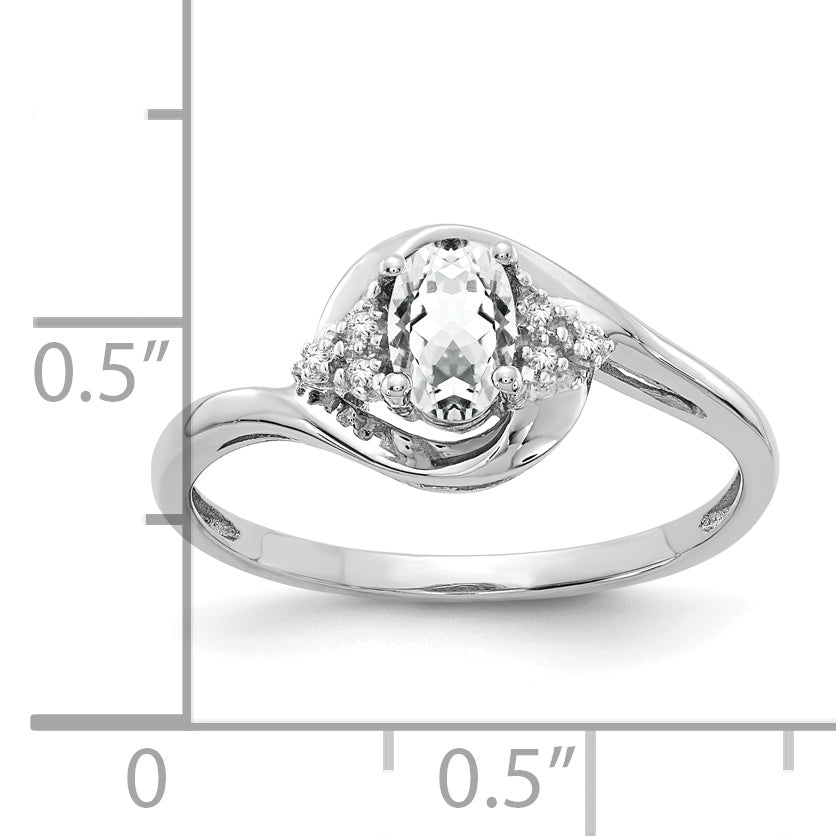 Anillo de Oro de 14k con Topacio Blanco y Diamantes