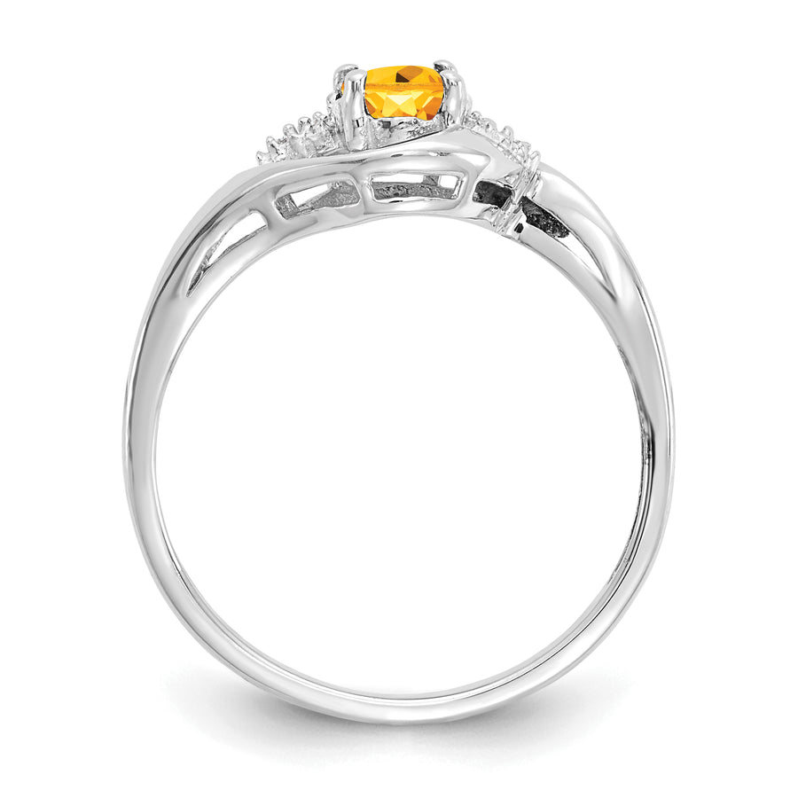 Anillo de Citrino y Diamante en Oro de 14k