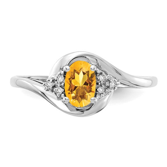 Anillo de Citrino y Diamante en Oro de 14k
