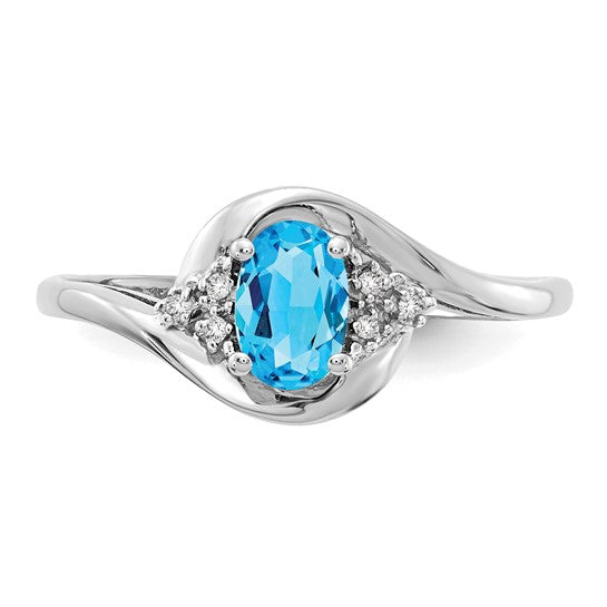 Anillo de Oro de 14k con Topacio Azul Suizo y Diamantes
