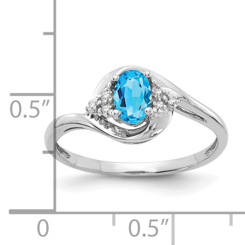 Anillo de Oro de 14k con Topacio Azul Suizo y Diamantes