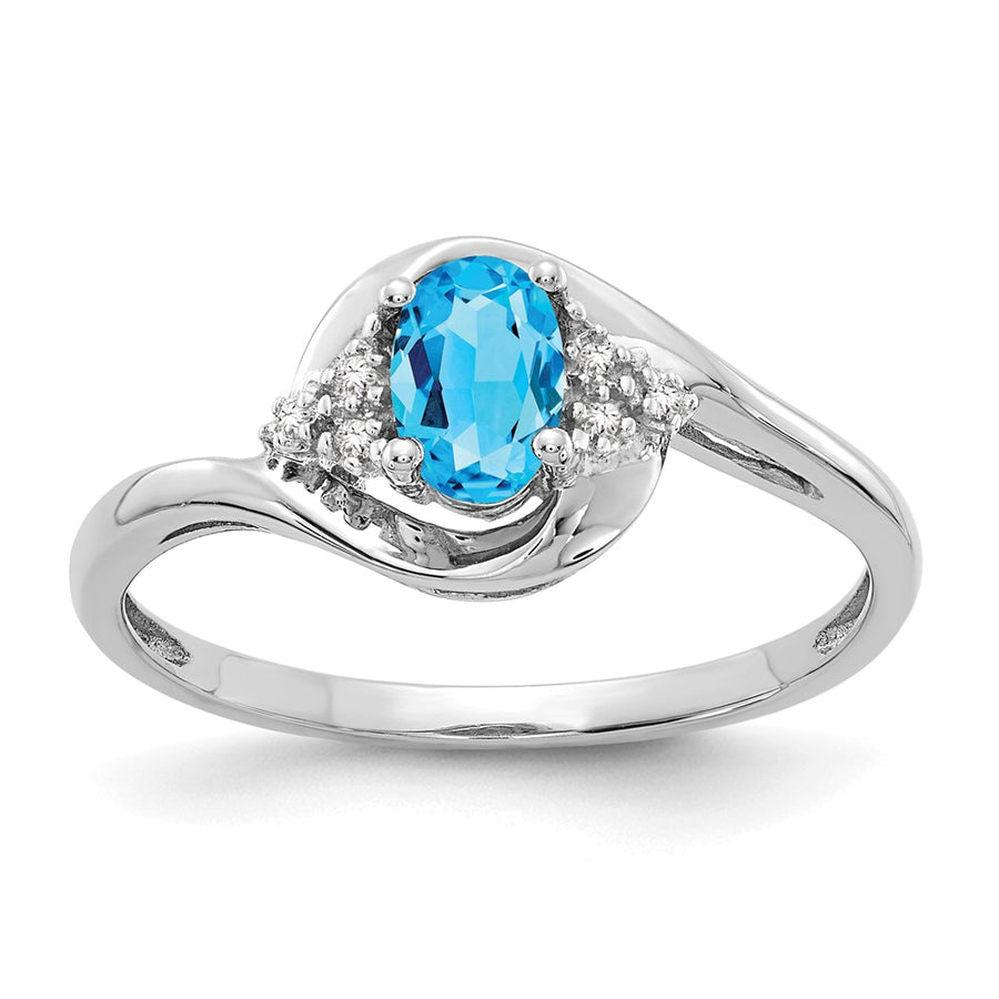 Anillo de Oro de 14k con Topacio Azul Suizo y Diamantes