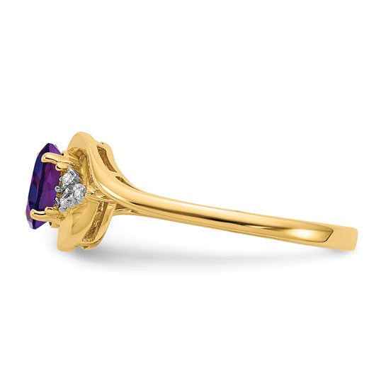 Anillo de Amatista y Diamantes en Oro  de 14k