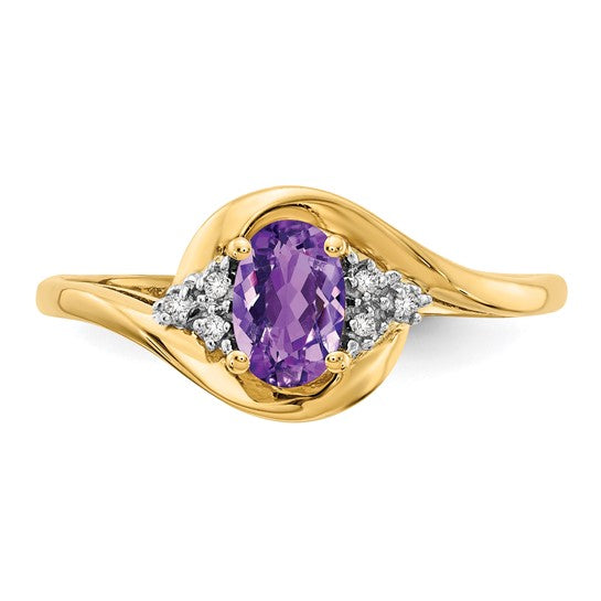 Anillo de Amatista y Diamantes en Oro  de 14k