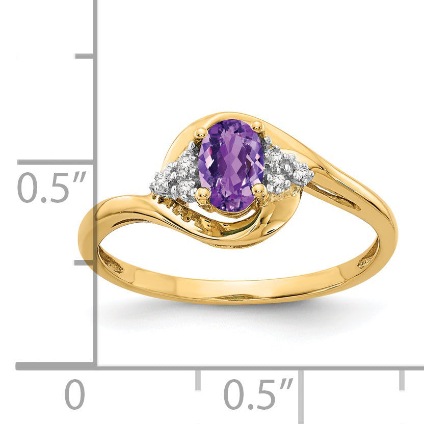 Anillo de Amatista y Diamantes en Oro  de 14k