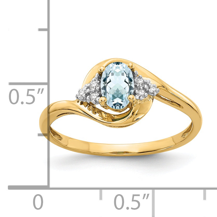 Anillo de Aguamarina y Diamantes en Oro de 14k