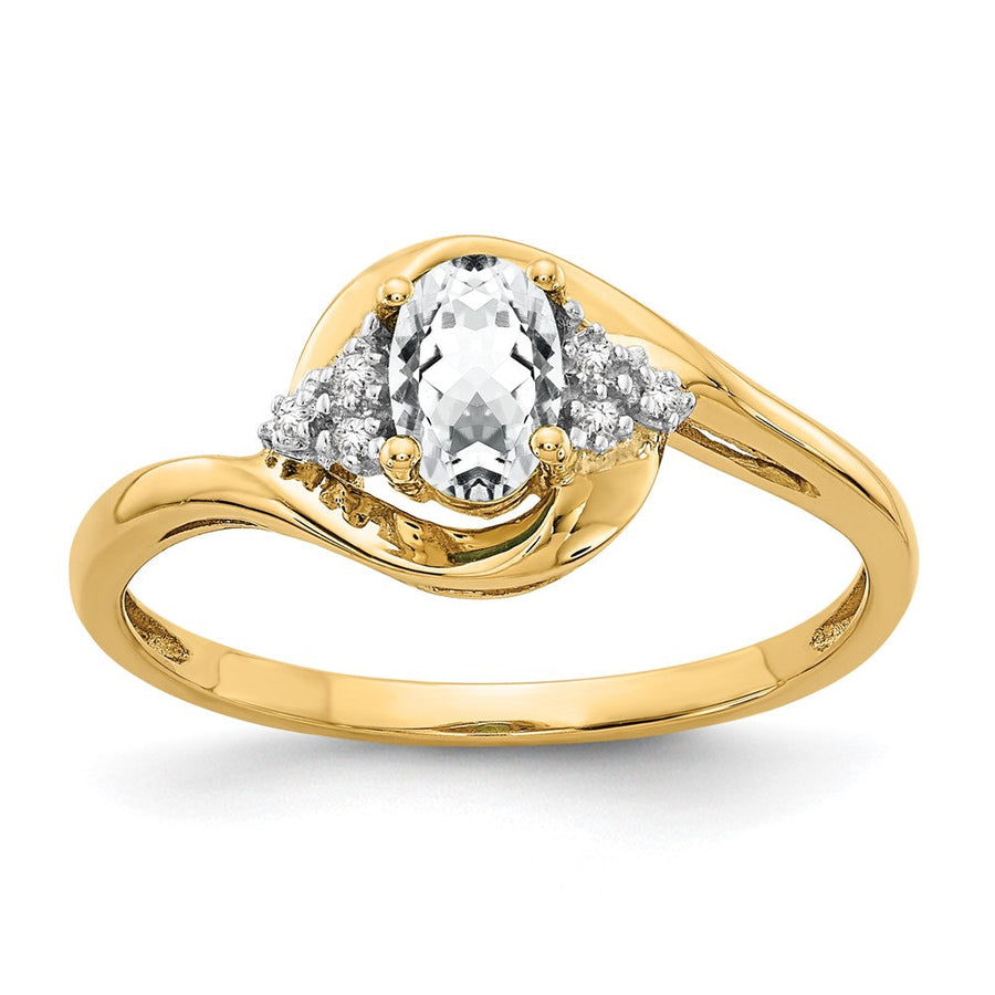 Anillo de Oro de 14k con Topacio Blanco y Diamantes