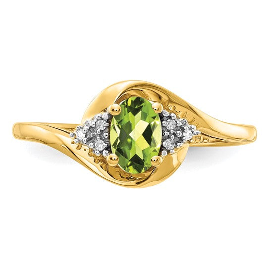 Anillo de Peridoto y Diamante en Oro de 14k