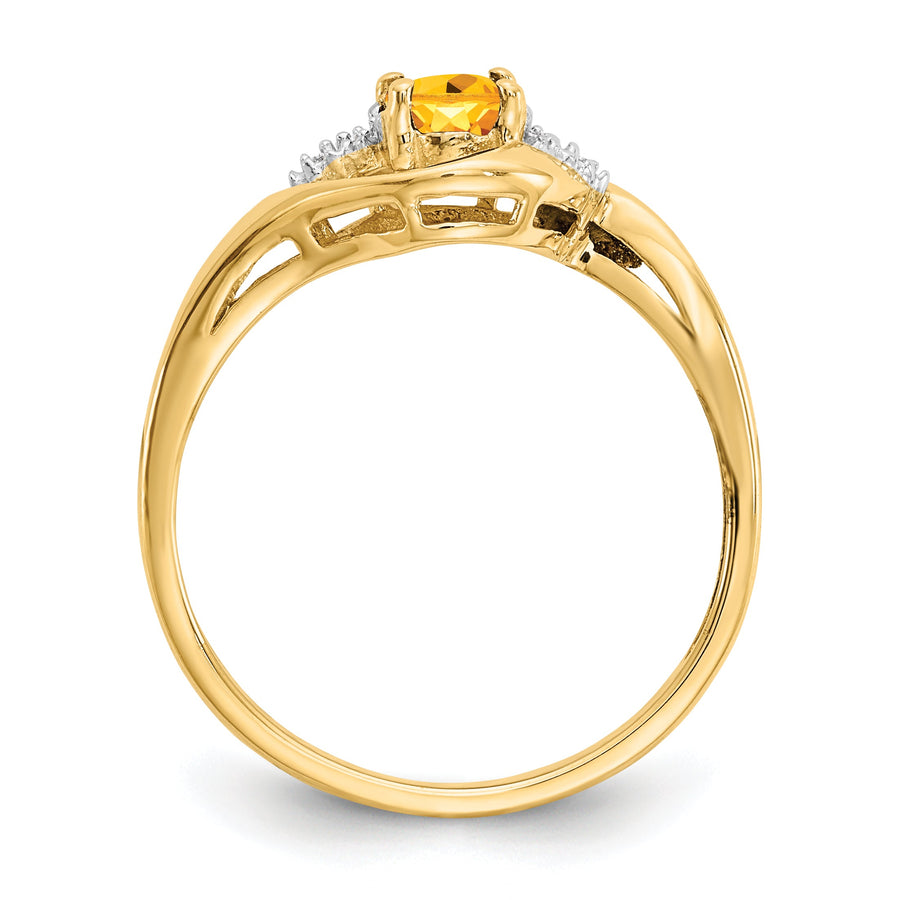 Anillo de Citrino y Diamante en Oro de 14k