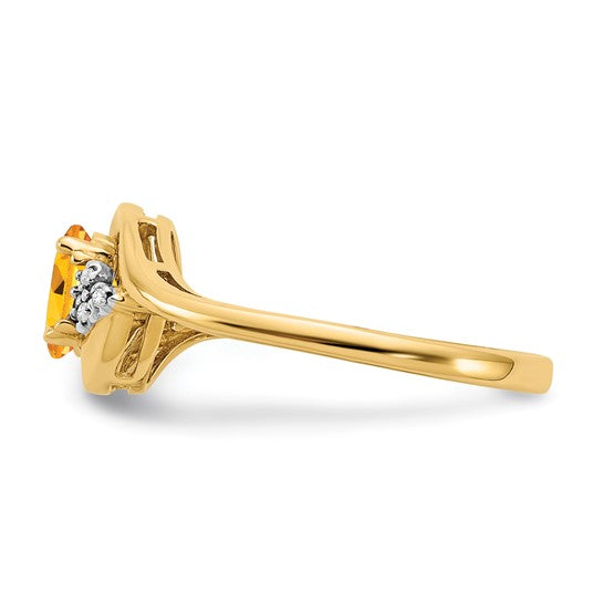 Anillo de Citrino y Diamante en Oro de 14k