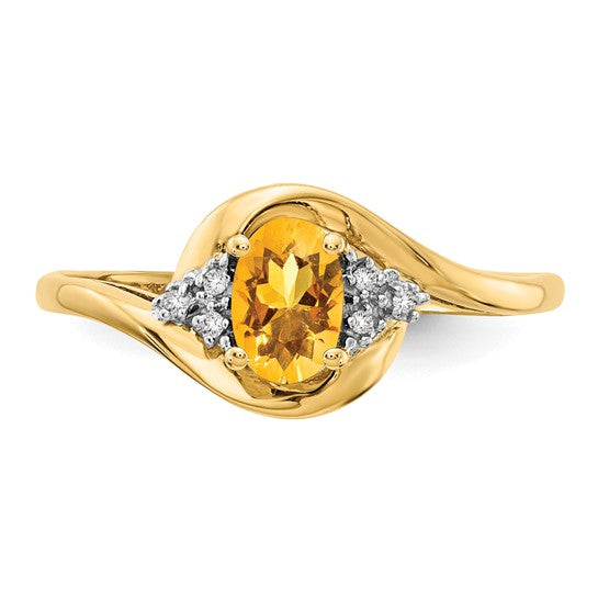 Anillo de Citrino y Diamante en Oro de 14k