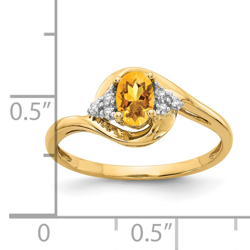 Anillo de Citrino y Diamante en Oro de 14k