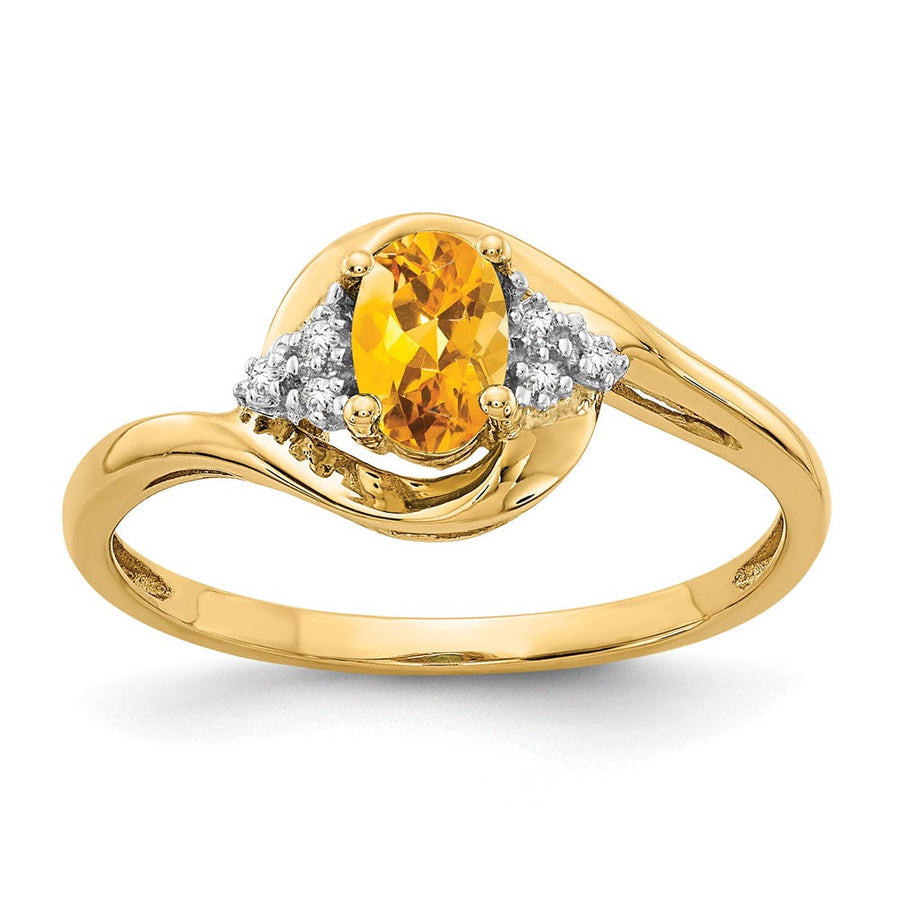 Anillo de Citrino y Diamante en Oro de 14k