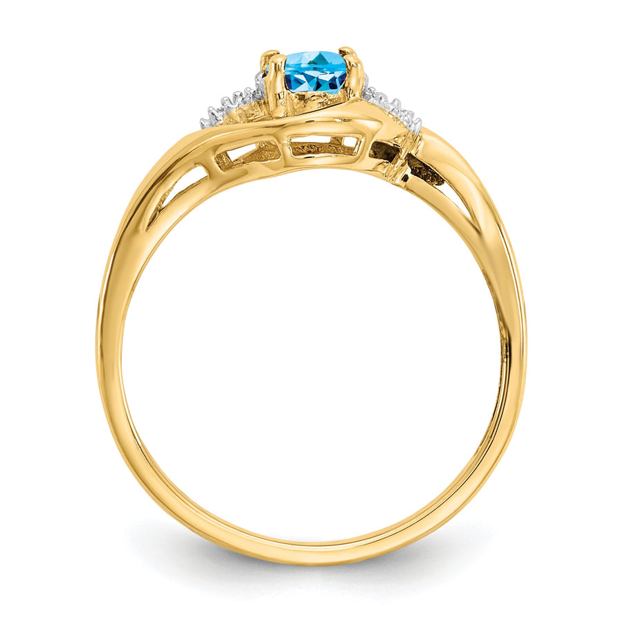 Anillo de Oro de 14k con Topacio Azul Suizo y Diamantes
