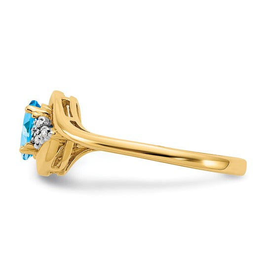 Anillo de Oro de 14k con Topacio Azul Suizo y Diamantes