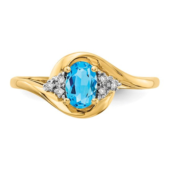 Anillo de Oro de 14k con Topacio Azul Suizo y Diamantes