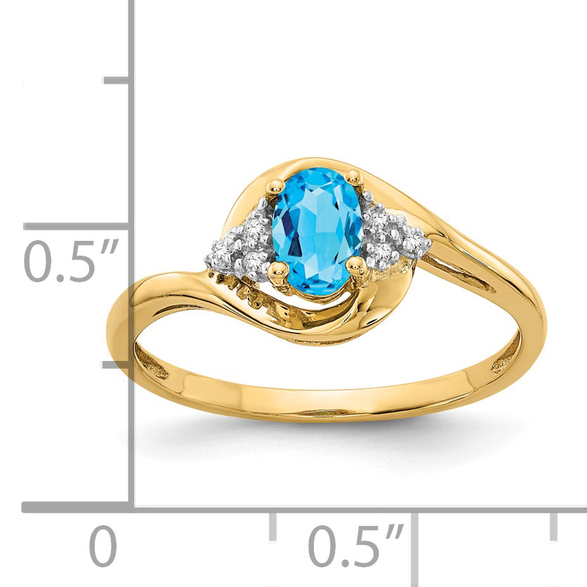 Anillo de Oro de 14k con Topacio Azul Suizo y Diamantes