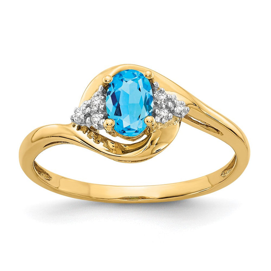 Anillo de Oro de 14k con Topacio Azul Suizo y Diamantes