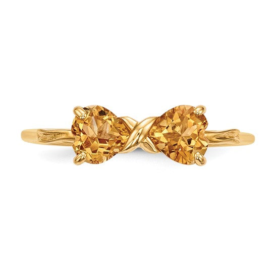 Citrine Bow Ring in Polished 14k Gold
