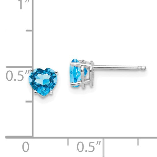 Pendientes de Topacio Azul Suizo en Forma de Corazón de 5mm en Oro Blanco 14K