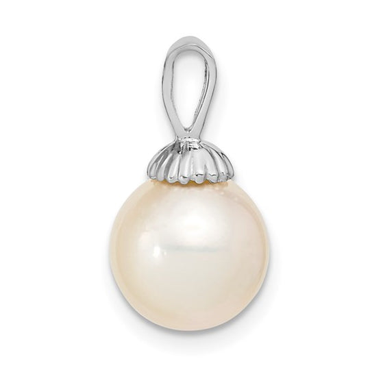 9-10mm Round Saltwater Cultured Pearl Pendant in 14K White Gold