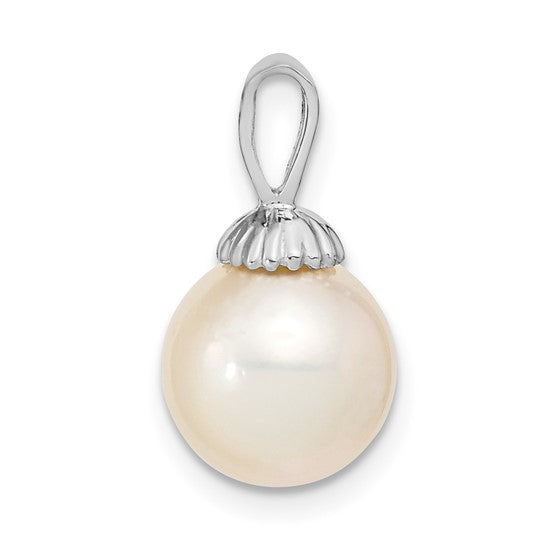 Colgante de Perla Cultivada de Agua Salada Redonda de 9-10 mm en Oro Blanco de 14K