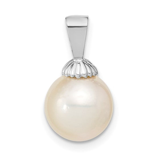 Colgante de Perla Cultivada de Agua Salada Redonda de 9-10 mm en Oro Blanco de 14K