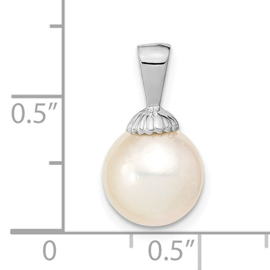 Colgante de Perla Cultivada de Agua Salada Redonda de 9-10 mm en Oro Blanco de 14K