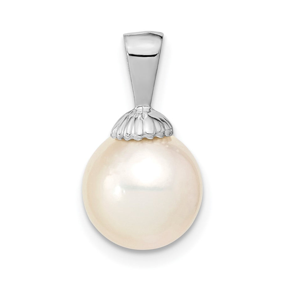 Colgante de Perla Cultivada de Agua Salada Redonda de 9-10 mm en Oro Blanco de 14K