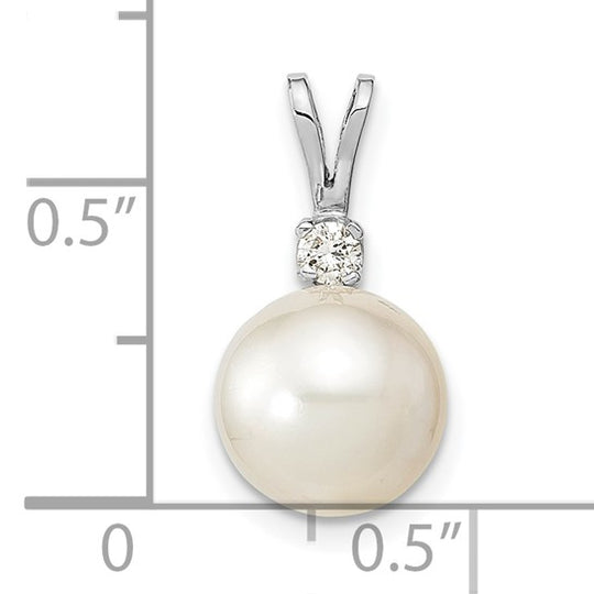 14K White Gold Pendant with 9-10mm Round South Sea Pearl and 0.05 Carat Diamond