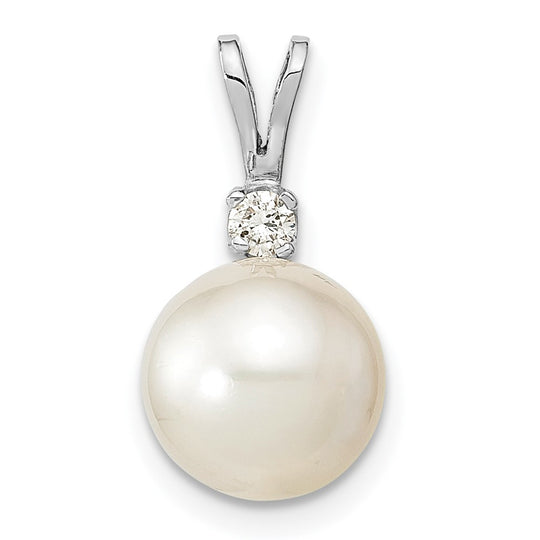 14K White Gold Pendant with 9-10mm Round South Sea Pearl and 0.05 Carat Diamond