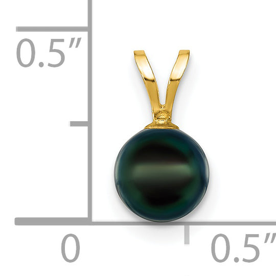 6-7mm Black Round Akoya Pearl Pendant in 14k Yellow Gold