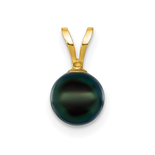 6-7mm Black Round Akoya Pearl Pendant in 14k Yellow Gold