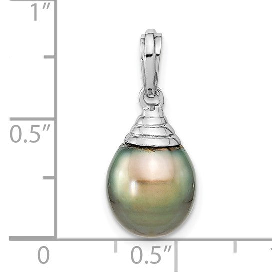 9-10mm Black Teardrop Tahitian Saltwater Cultured Pearl Pendant in 14K White Gold