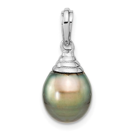 9-10mm Black Teardrop Tahitian Saltwater Cultured Pearl Pendant in 14K White Gold