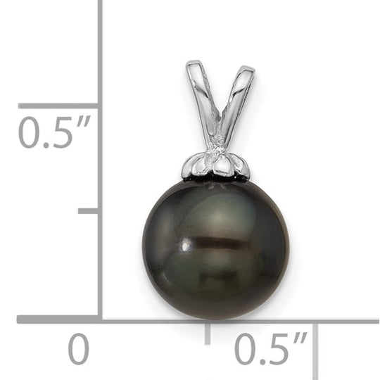 8-9mm Round Black Tahitian Cultured Saltwater Pearl Pendant in 14k White Gold