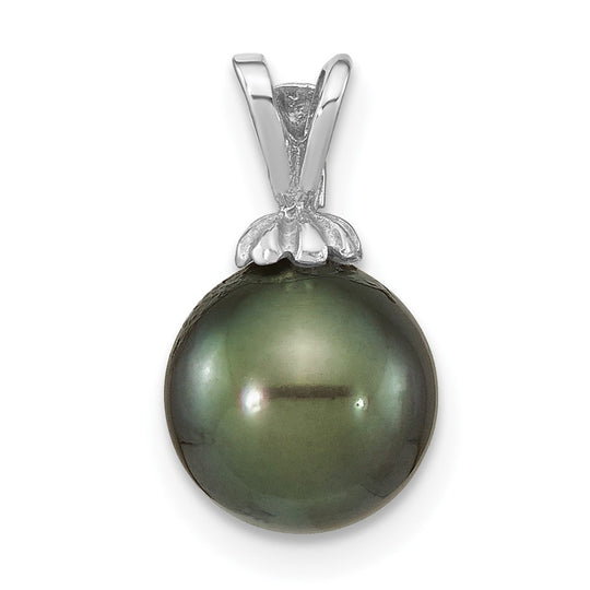 8-9mm Round Black Tahitian Cultured Saltwater Pearl Pendant in 14k White Gold