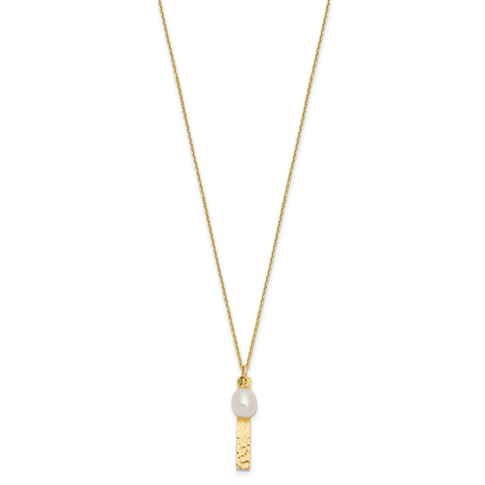 6-7mm Freshwater Pearl Necklace in 14K Yellow Gold with Brushed and Hammered Finish