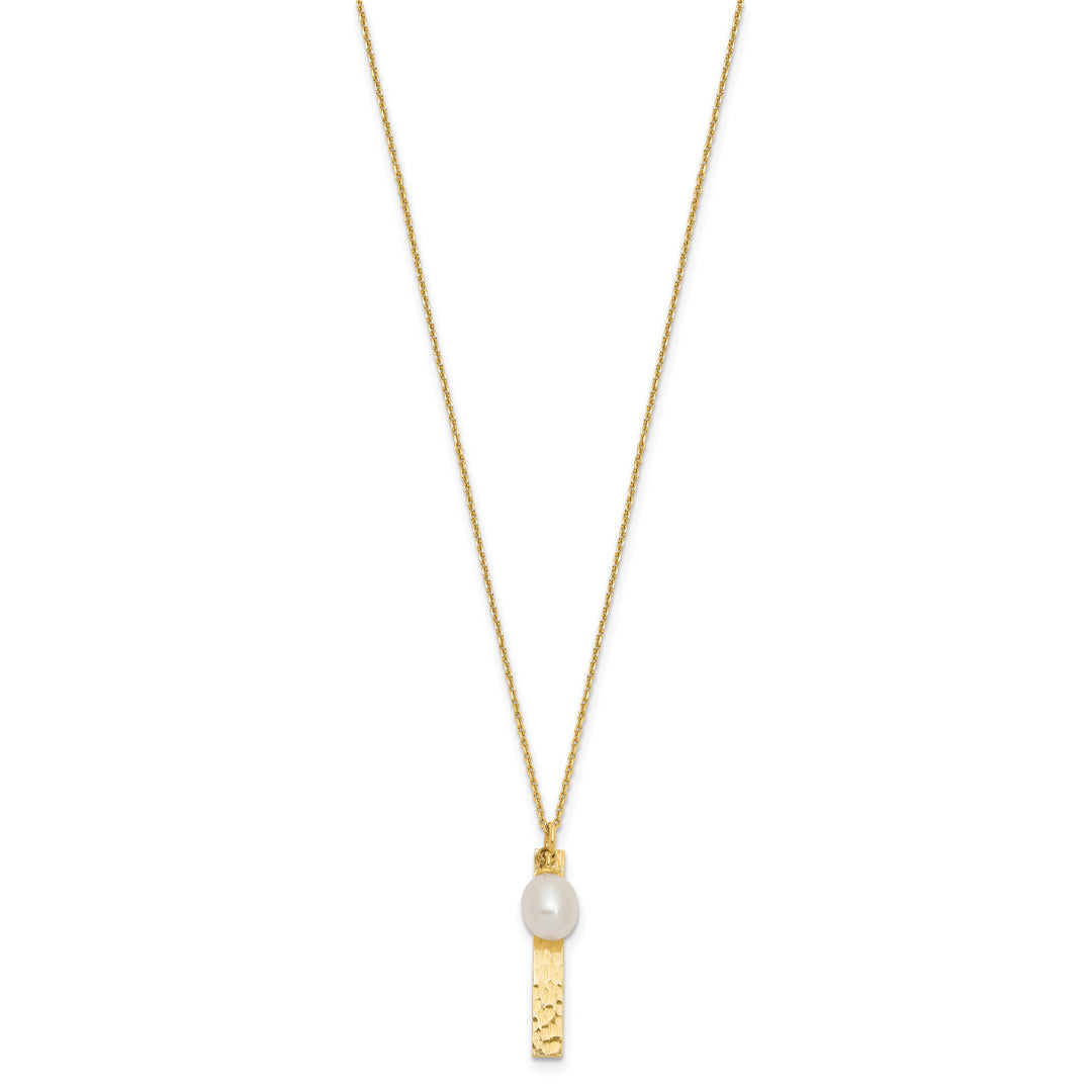 6-7mm Freshwater Pearl Necklace in 14K Yellow Gold with Brushed and Hammered Finish
