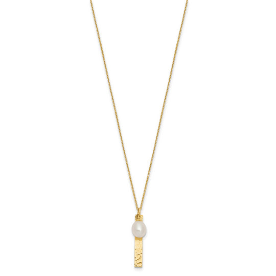 6-7mm Freshwater Pearl Necklace in 14K Yellow Gold with Brushed and Hammered Finish