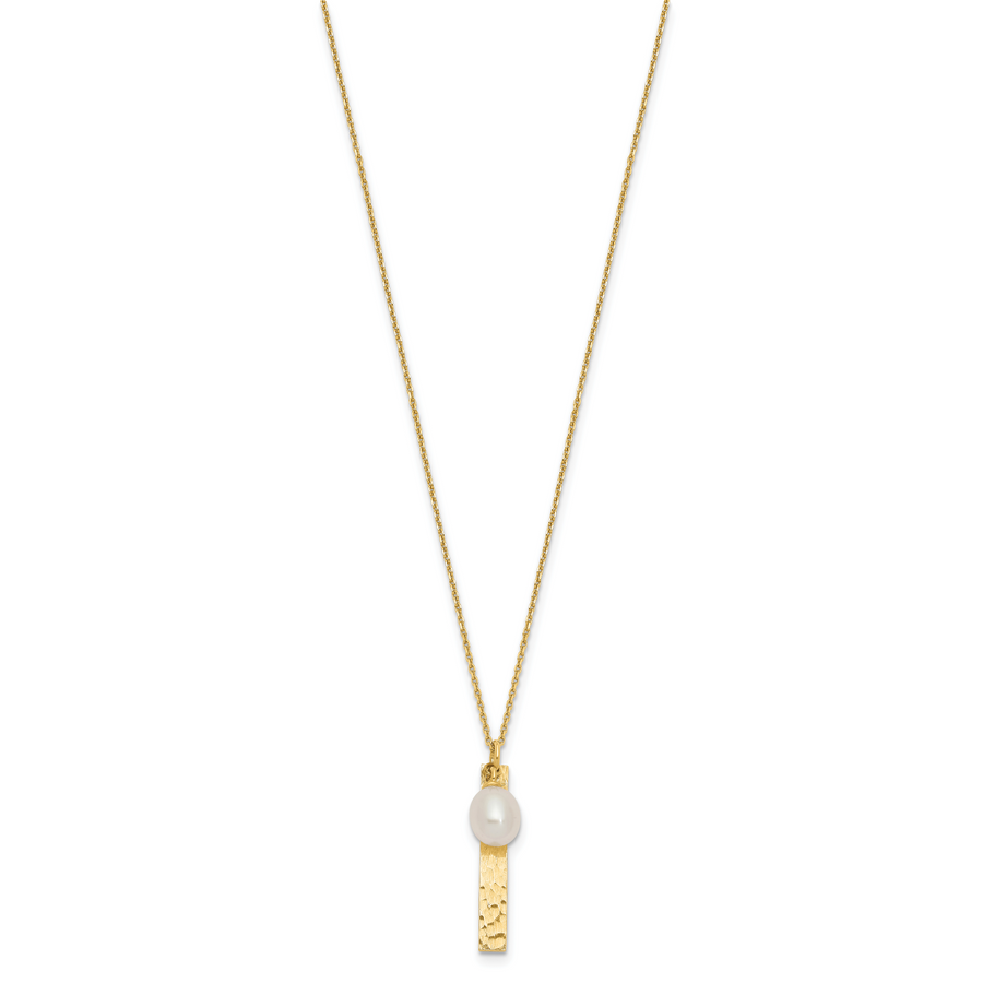 Collar de Perla de Agua Dulce de 6-7 mm en Oro Amarillo de 14K con Acabado Cepillado y Martillado